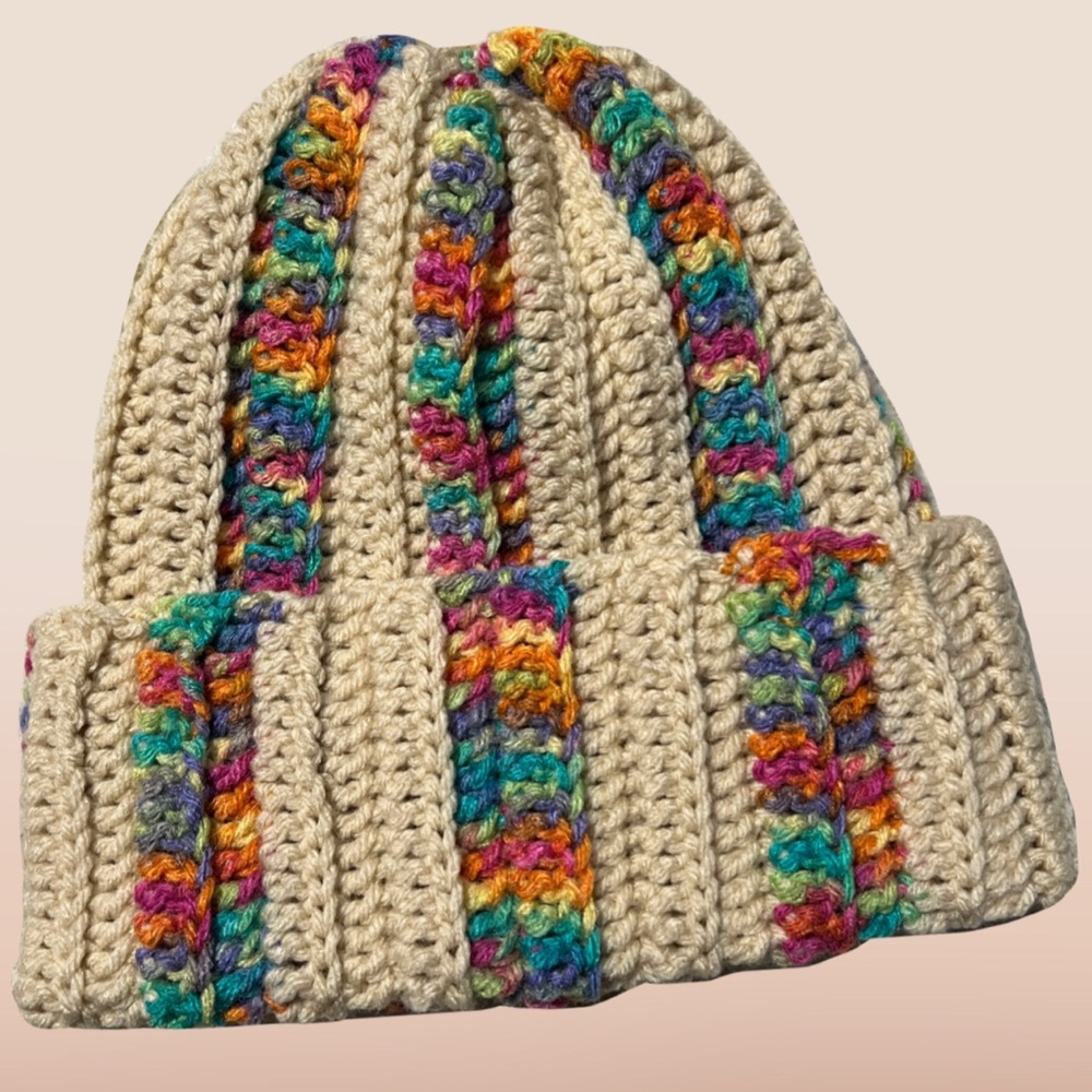 Colorful Striped handmade crochet beanie